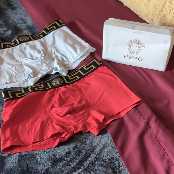 Versace Red and White Boxer Briefs with Logo Waistband - Picture 1 of 9
